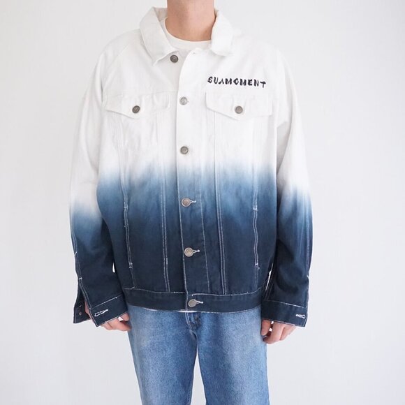 Suamoment Designer White Blue Ombre Button Dill Dyeing Denim Trucker Jacket XL - Picture 2 of 11